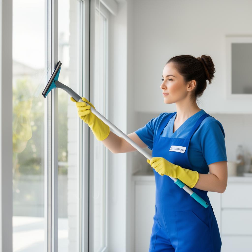 Professionnelle nettoyant des vitres
